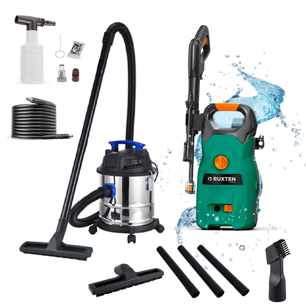 Kit Hidrolavadora Gadnic 1400W Aspiradora de Tacho 20L 1200W Polvo y Liquido