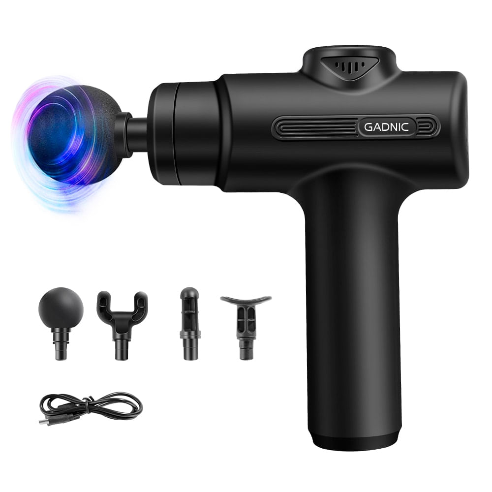 Pistola Masajeadora Gadnic Recargable 6 Niveles con 4 Cabezales Masaje Profundo USB