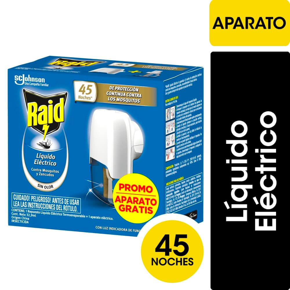 Insecticida Raid Contra Mosquitos Electrico Repuesto 45 Noches 32.9ml
