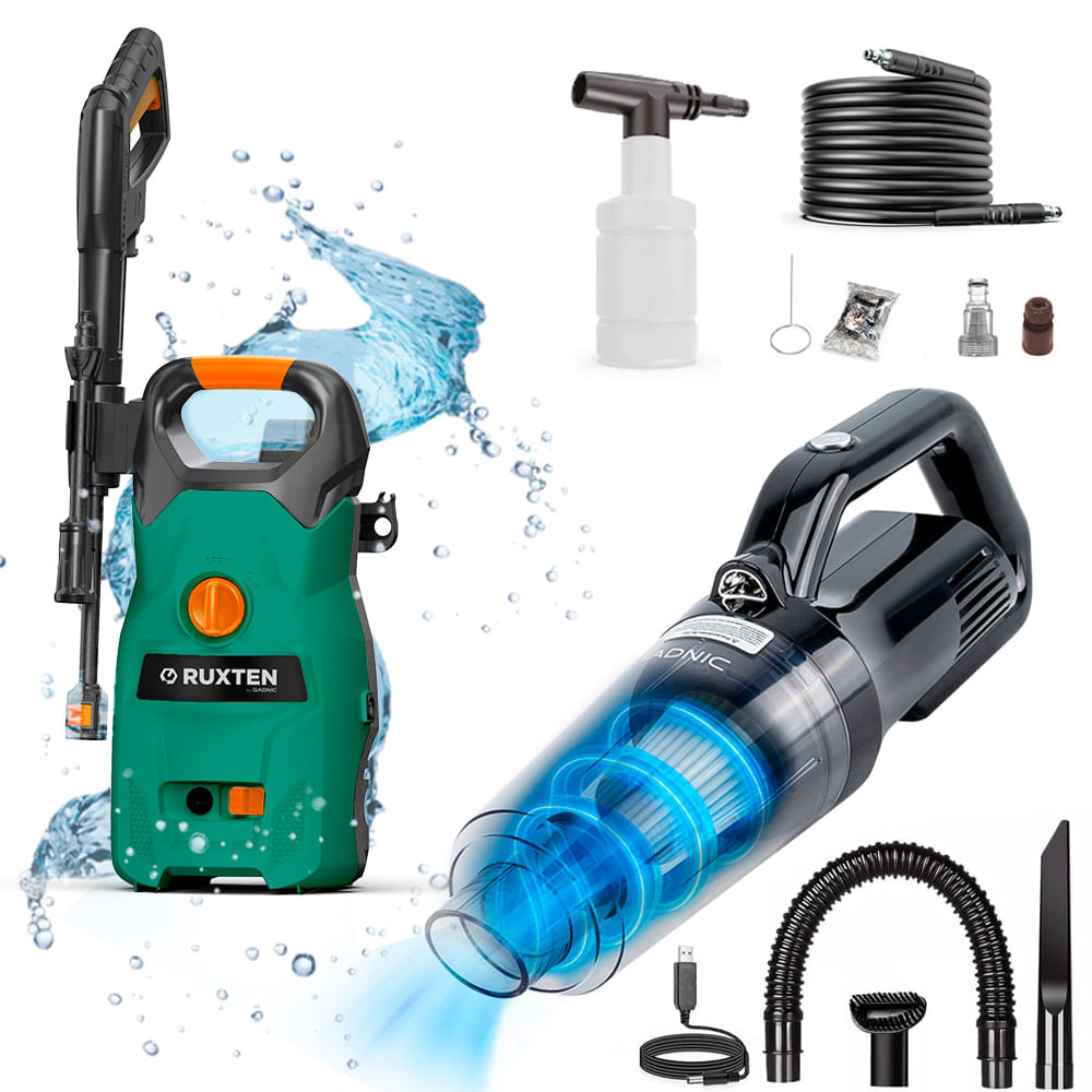 Kit Hidrolavadora Eléctrica Gadnic 1400W + Aspiradora Portátil 120W
