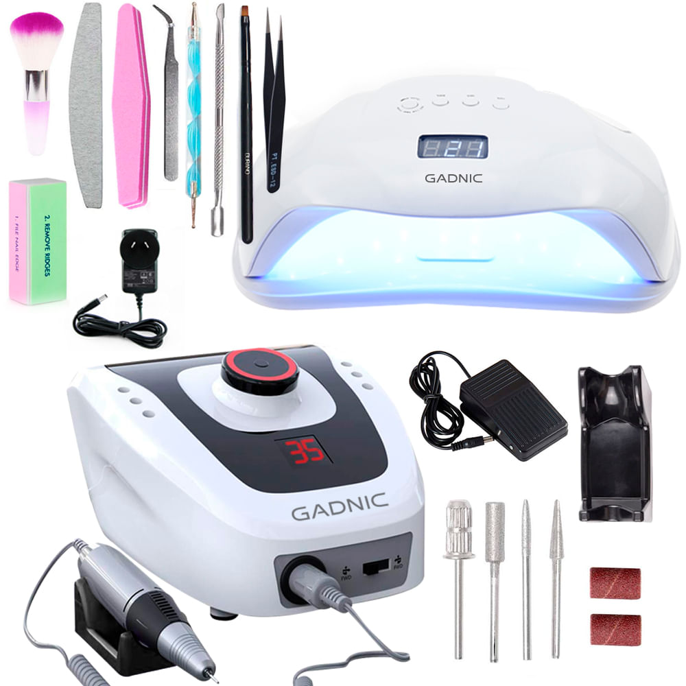 Kit Para Uñas Gadnic Torno T206 + Cabina UV Ledsun Plus Uso Profesional