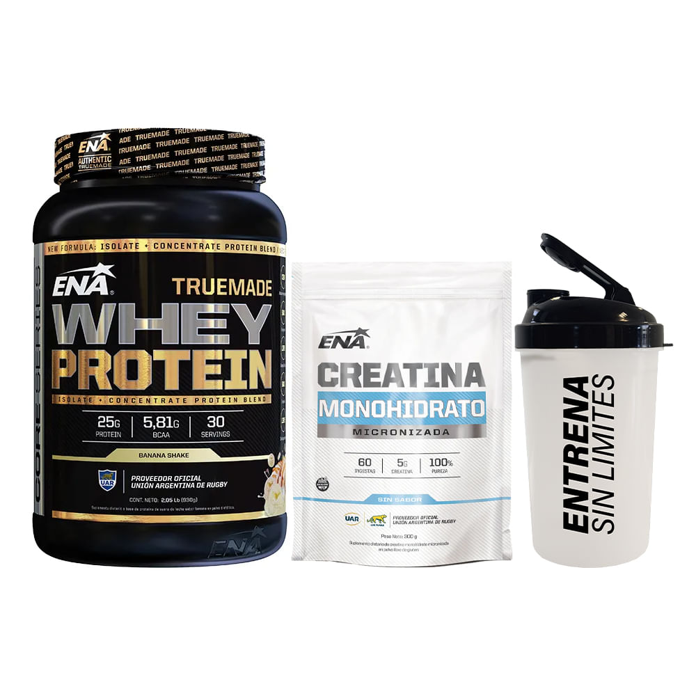 Combo Ena Truemade Whey 930gr + Creatina Micronizada 300gr + Shaker Banana