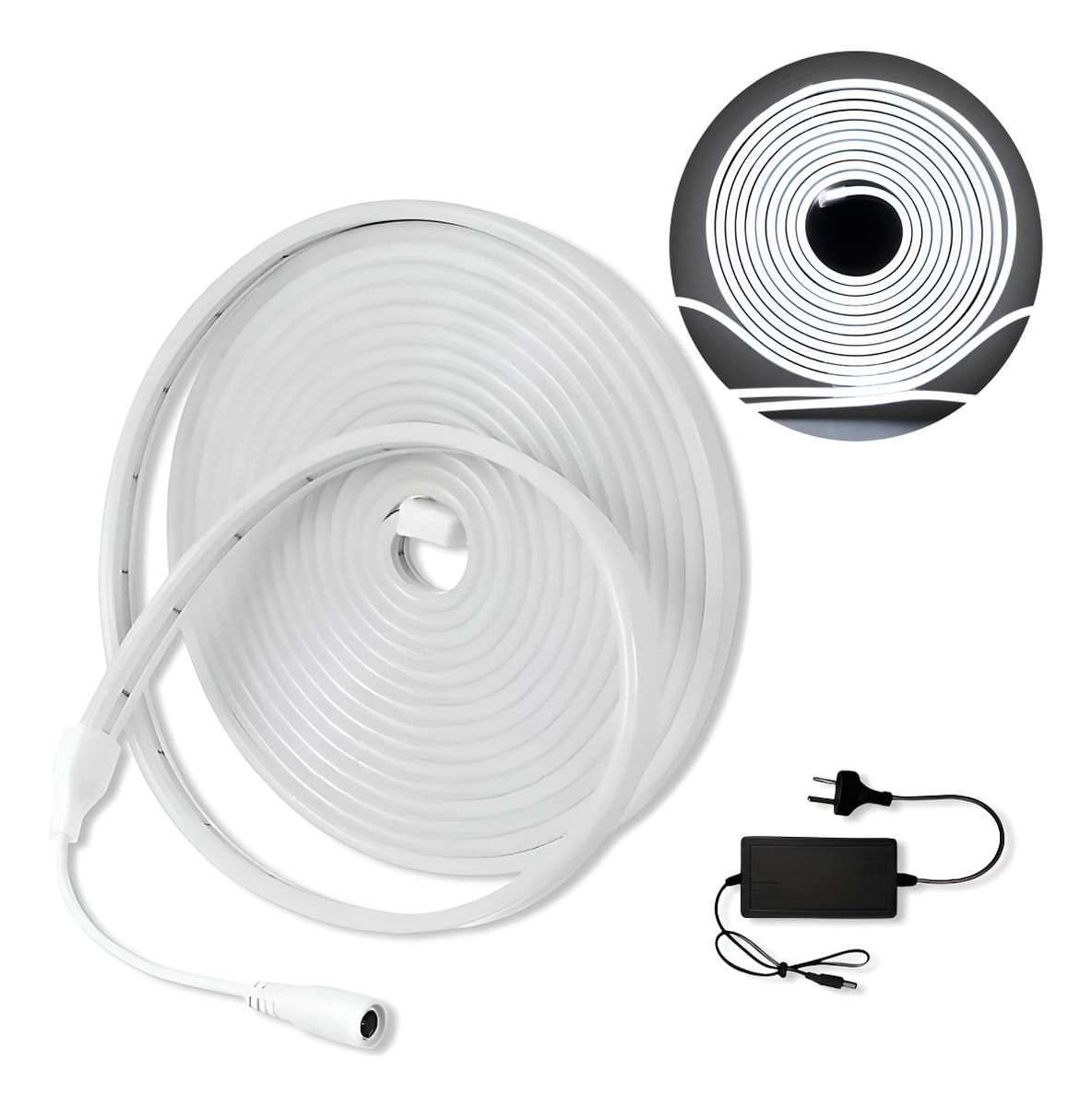 Tira Neon Led Flexible 5m 12v Con Fuente Luz Fria