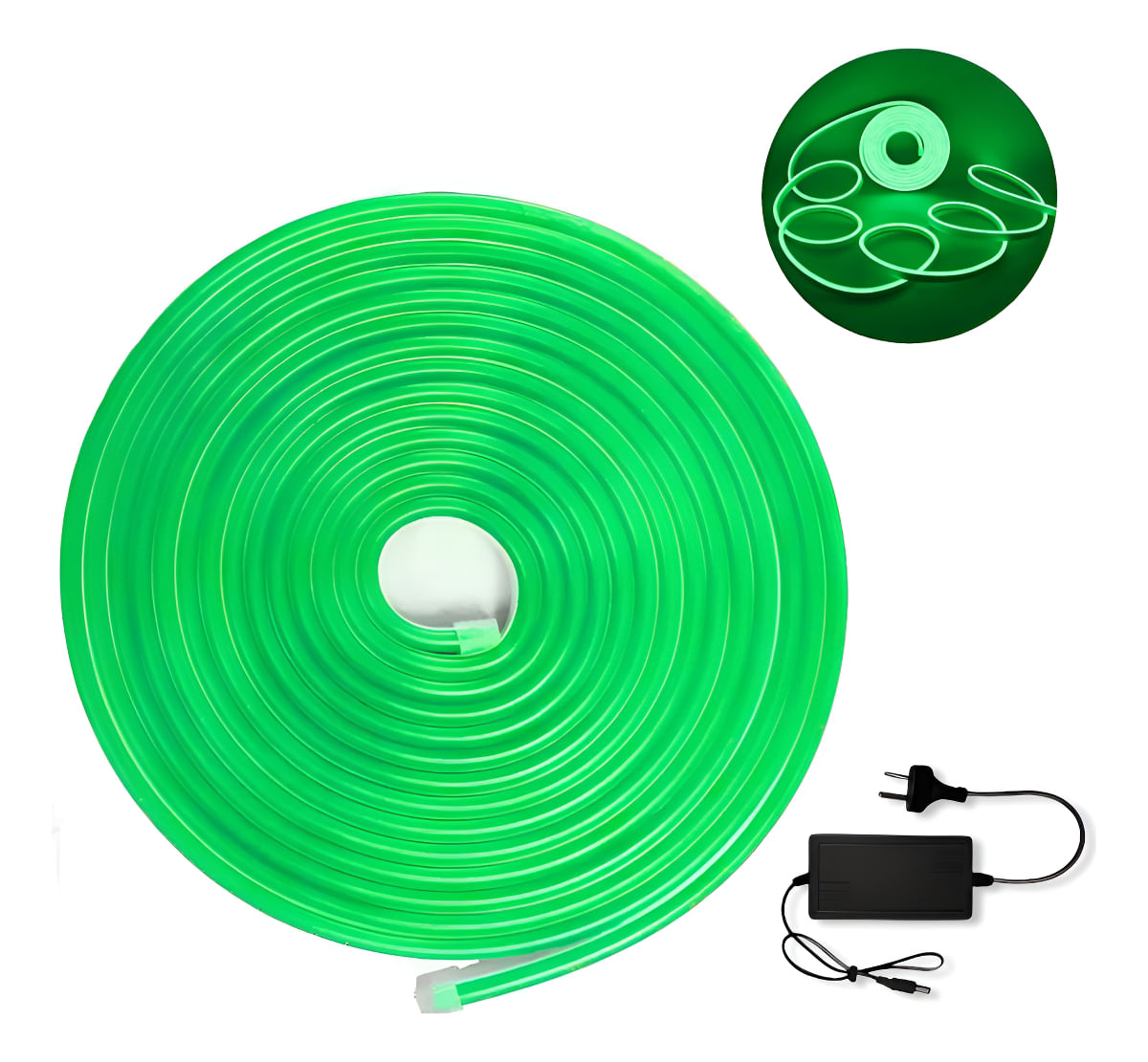 Tira Neon Led Flexible 5m 12v Con Fuente Color Verde
