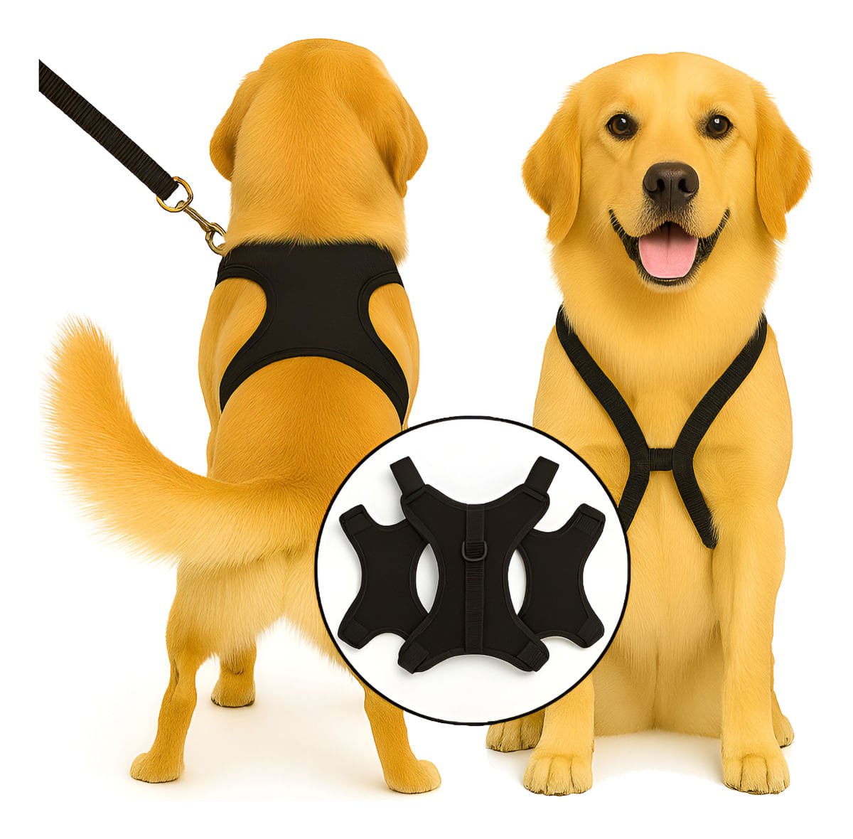 Pretal Arnés Anti Tirones para Perro Regulable Negro Small