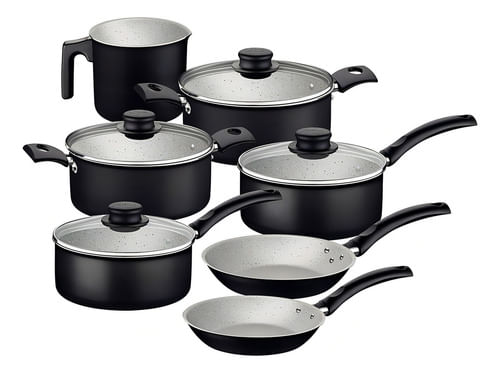 Bateria Cocina Tramontina 20297/061 Turim 7 Pzs Antiadherent Color Negro
