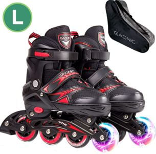 Patines Rollers Profesionales Negros/Rojo  Gadnic RL01 Plus Aluminio Extensible Ruedas PU - Talle L