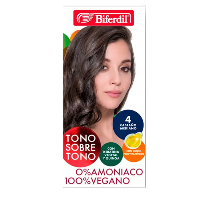 Kit Coloración Permanente Tono Sobre Tono Biferdil 4 Castaño Mediano