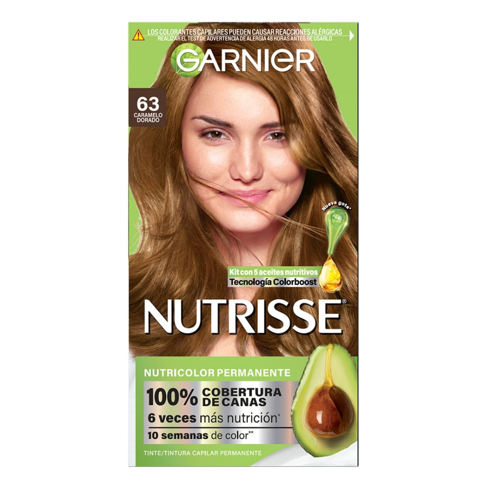 Kit Coloración Permanente Nutrisse Garnier 63 Caramelo Dorado