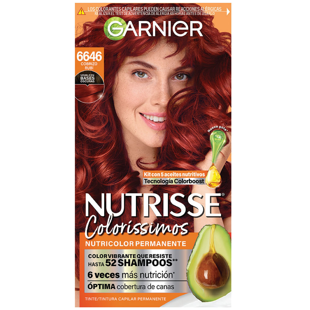 Kit Coloración Permanente Nutrisse Colorissimo Garnier 6646 Cobrizo Rubi
