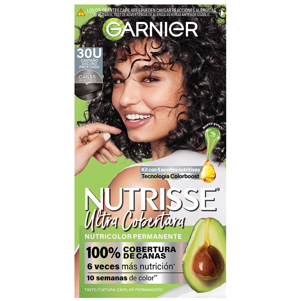 Kit Coloración Permanente Nutrisse Ultra Cobertura Garnier 30U Castaño Oscuro Profundo