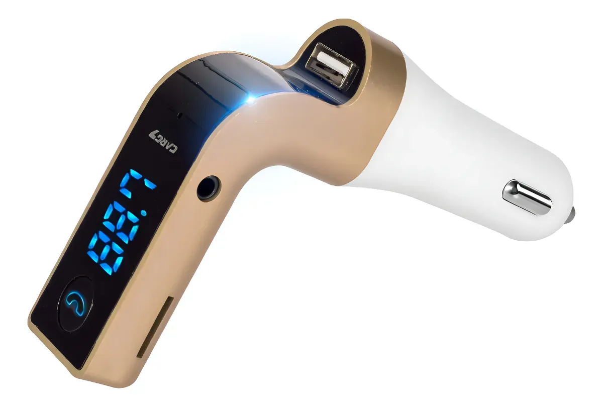 Receptor Bluetooth Usb Auto Microfono Manos Libres Fm 8 En 1 Color Dorado