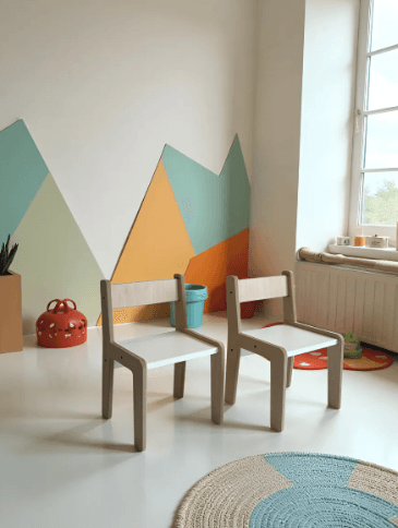 Sillas Montessori Infantil Madera Melamina Con Respaldo - Blanco x2unidades