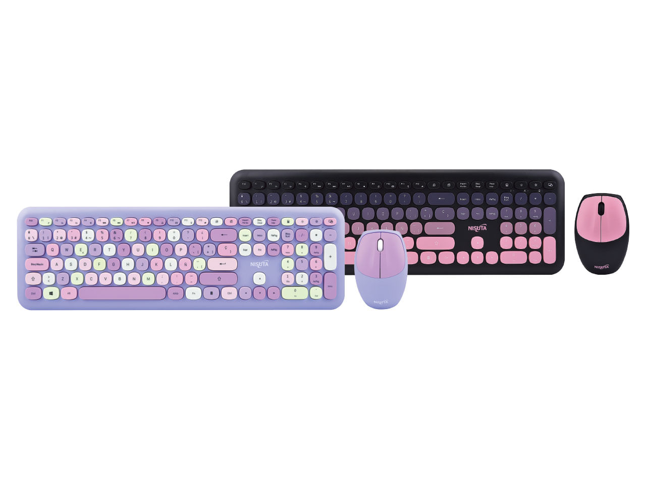 Combo teclado y mouse wireless multimedia NEGRO y ROSA NISUTA - NSWI95CO