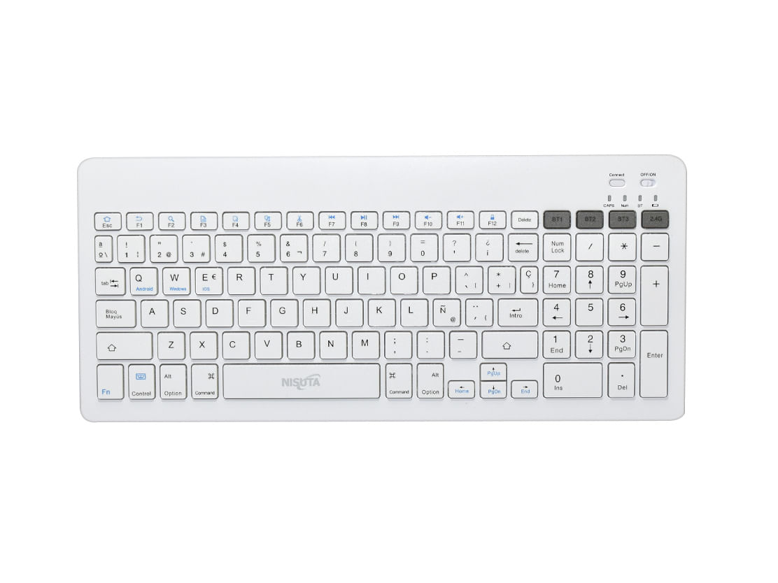 Teclado multimedia bluetooth blanco con bateria recargable NISUTA - NSKB58BW