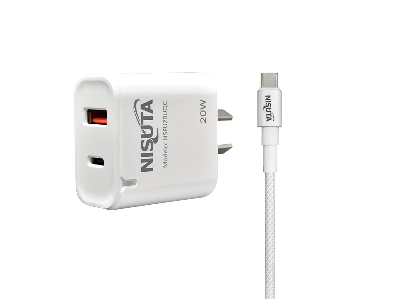 Fuente de alimentación de 1 puerto USB y 1 PD port 20W con cable usb C NISUTA - NSFU20UQC