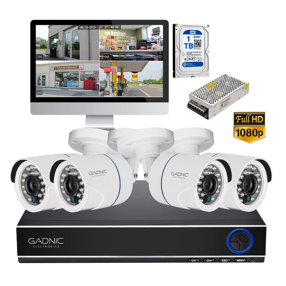 Kit x 4 Cámaras de Seguridad Exterior DVR + Fuente Switching 12v a 10a 1TB