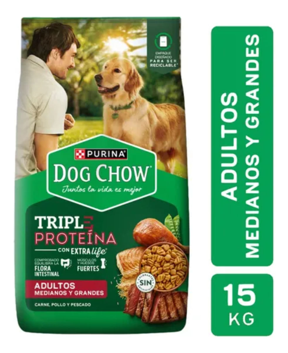 Alimento Dog Chow Perro Adulto Mediano Grande Triple Proteína 15Kg
