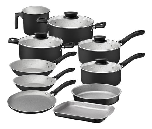 Batería De Cocina En Aluminio Con Revestimiento Interno Y Externo En Antiadherente Negro 10 Piezas Tramontina