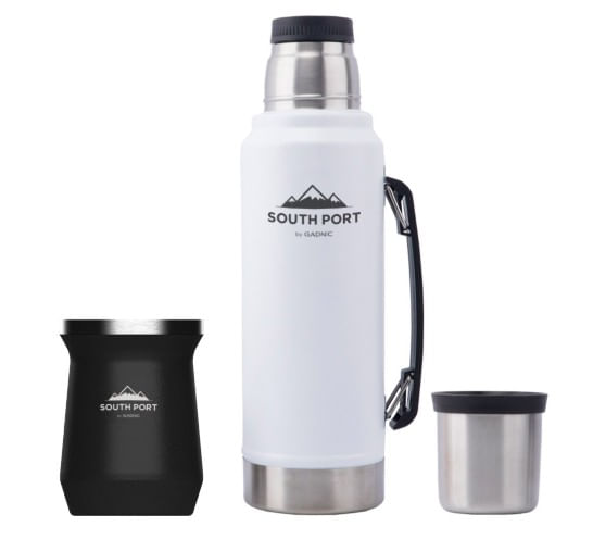 Kit de Termo Blanco y Mate Negro South Port 1L Acero Inoxidable