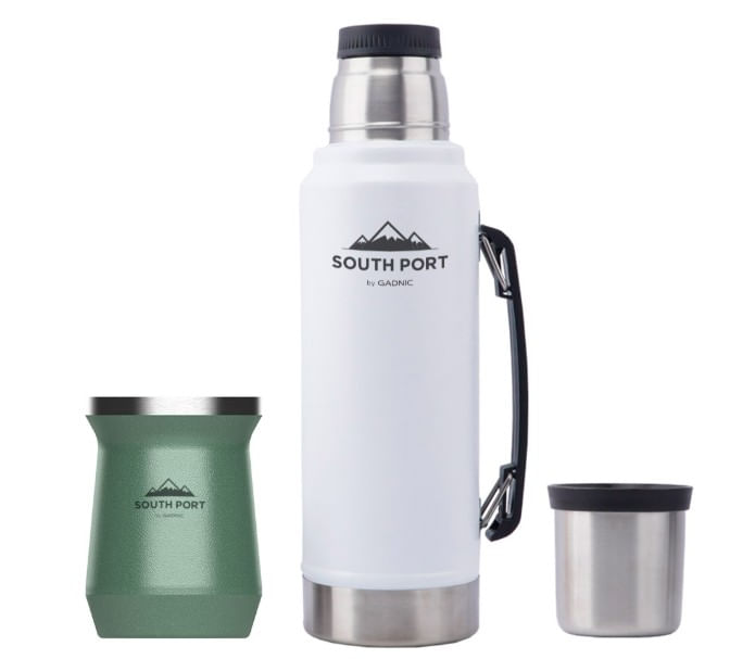 Kit de Termo Blanco y Mate Verde South Port 1L Acero Inoxidable