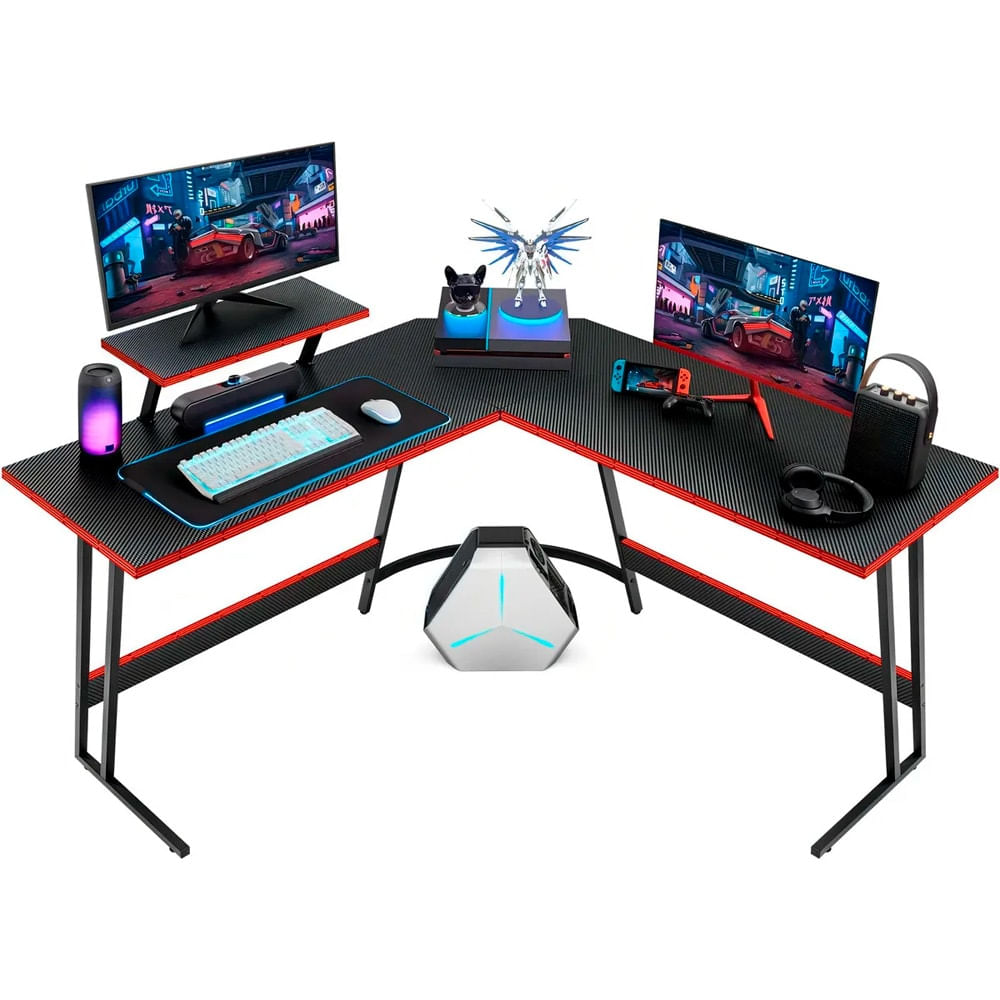 Escritorio Gamer Moderno Gadnic En L Para Pc Computadora De Madera Fibra de Carbono y Estructura Metalica