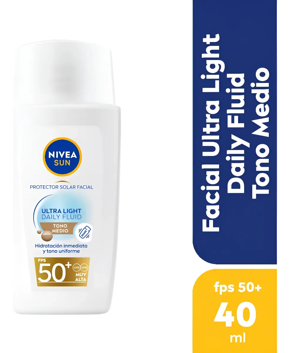 Protector Solar Facial Nivea Sun Ultra Light Daily Fluid Tono medio FPS 50+ 40 Ml