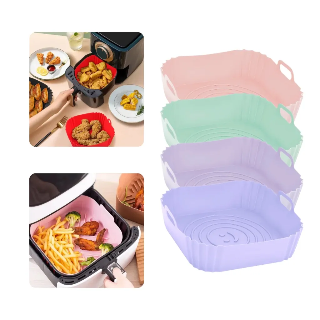 Set X4 Molde Silicona Cuadrado Air Fryer Bandeja Freidora
