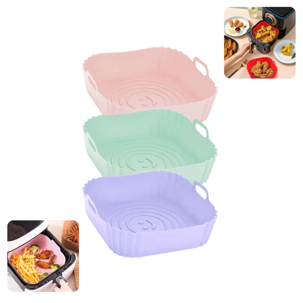 Molde Silicona Cuadrado Air Fryer Bandeja Freidora Set X3