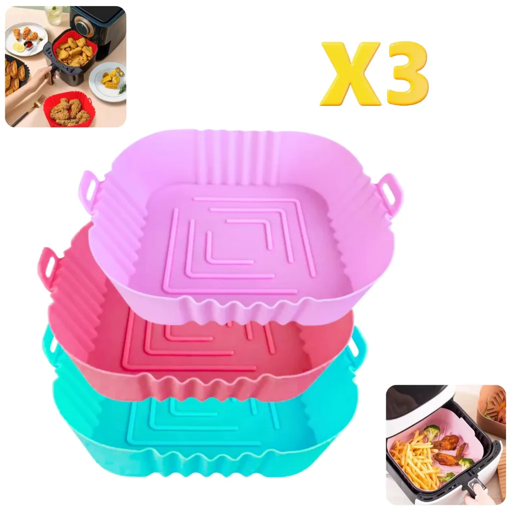 Setx3 Bandejas Airfryer Silicona Reutilizable Cuadrada 20cm