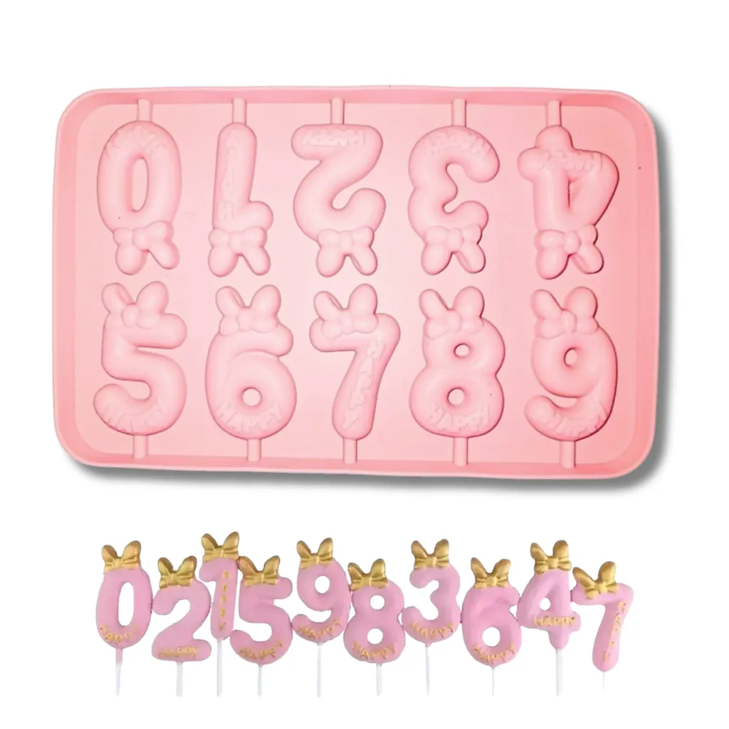 Molde Silicona 10 Cavidades Números Moños Velas Repostería