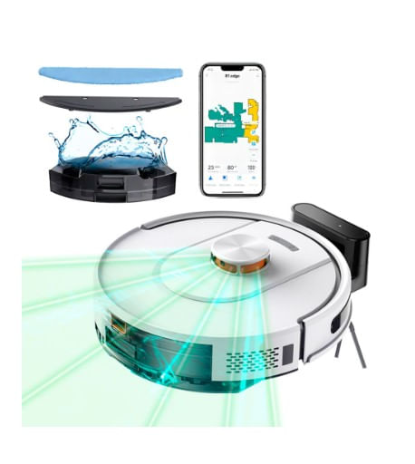 Aspiradora Robot Gadnic 5000Pa Navegacion LDS Laser 3D Trapeado App Tuya Autonomia 200 Min (Blanco)