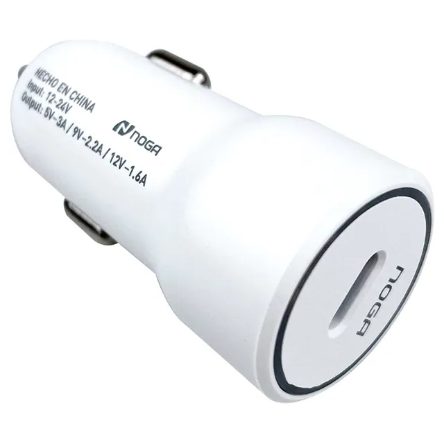 Cargador p/auto USB Type-C 3A 12V blanco Noganet CAR USB 21