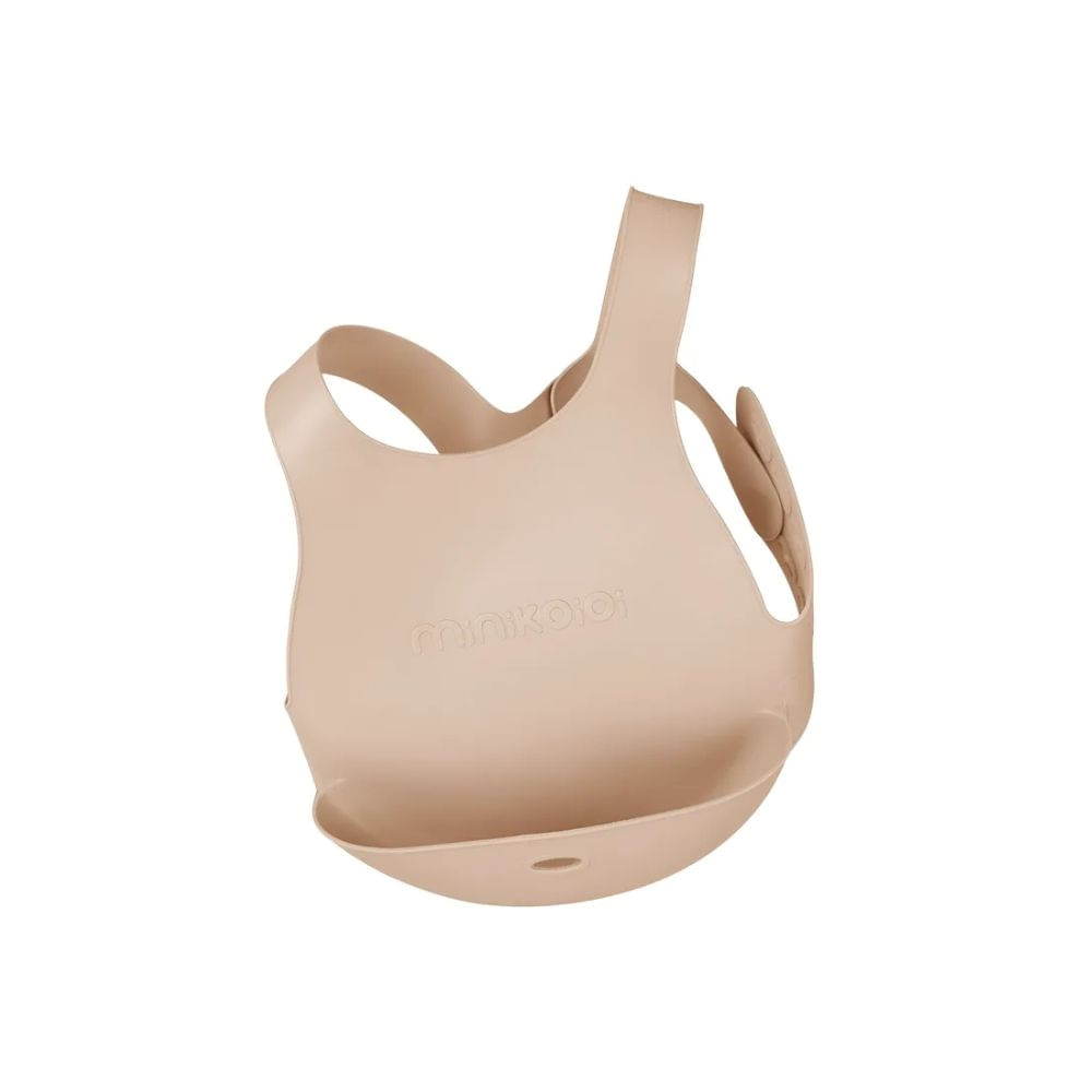 Babero Silicona Minikoioi Flexi Bib Ajustable Con Bolsillo Bubble Beige