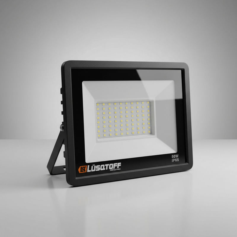 Reflector Led Lusqtoff 50w - Luz Fria Exterior Industrial Negro Blanco Frio