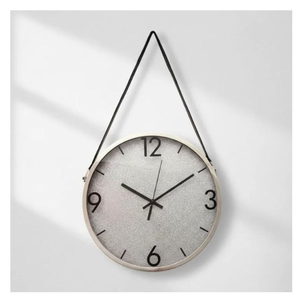 Reloj De Pared 30cm Plastico Tira Ecocuero Colgar Silencioso