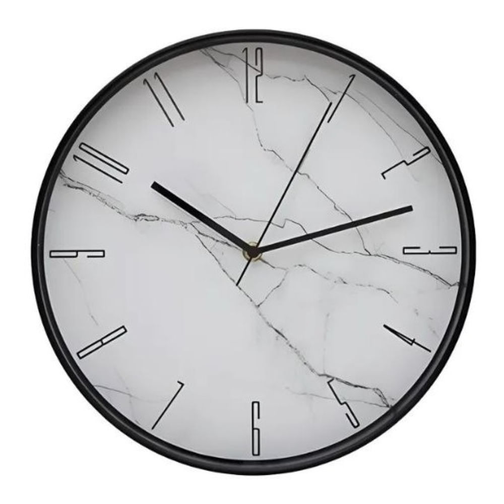 Reloj De Pared 30cm Diam Vidrio Plastico Silencioso Mármol