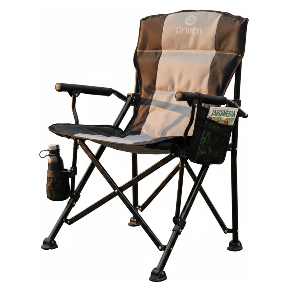 Silla Plegable Driven Tona Con Portavaso Hasta 200kg Color Gris Y Negro