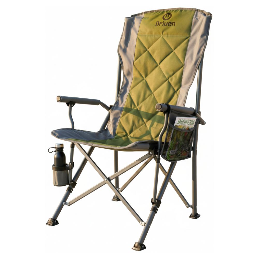 Silla Plegable Driven Nela Acolchada Portavaso Hasta 200kg Color Verde Y Gris