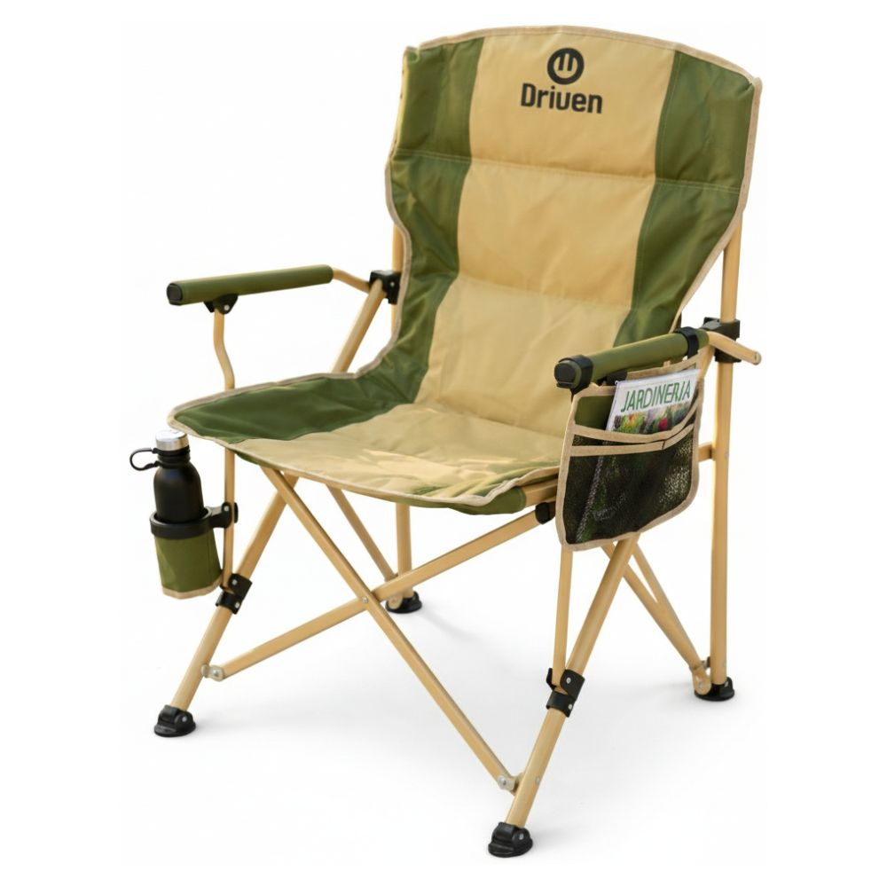 Silla Plegable Driven Tona Con Portavaso Hasta 200kg Color Verde Y Beige