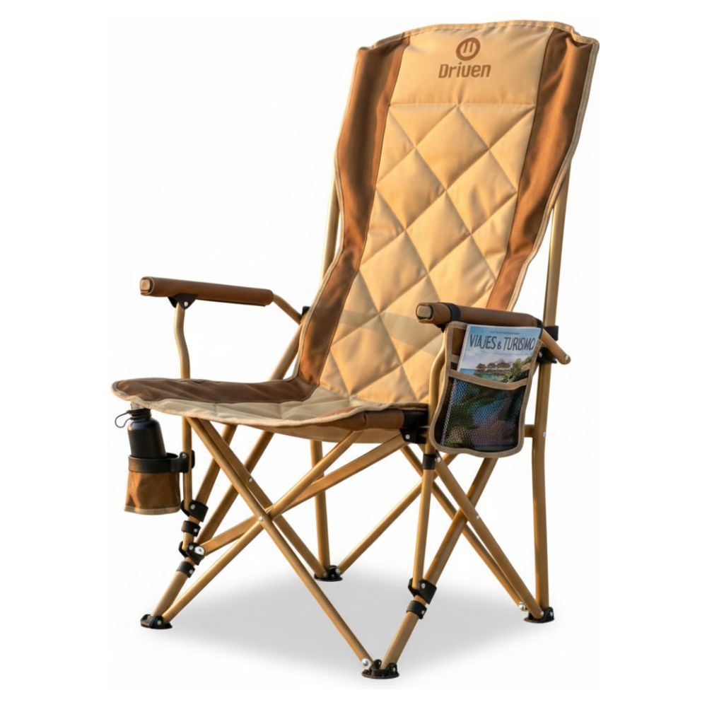 Silla Plegable Driven Nela Acolchada Portavaso Hasta 200kg Color Beige Y Marrón
