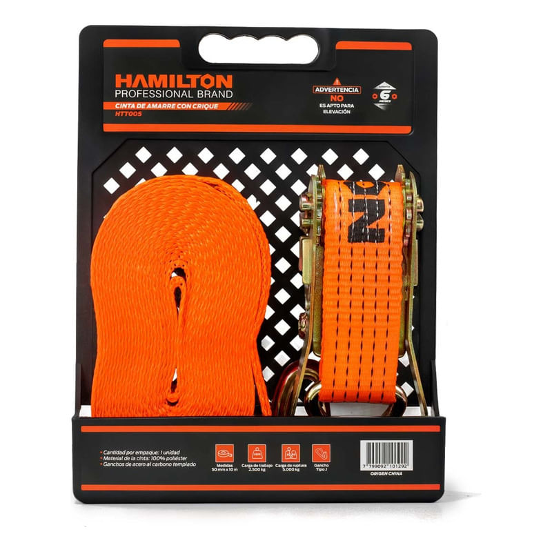 Cinta De Amarre Linga Con Crique Auto/moto 50mm X 10 Mt 5 Tn