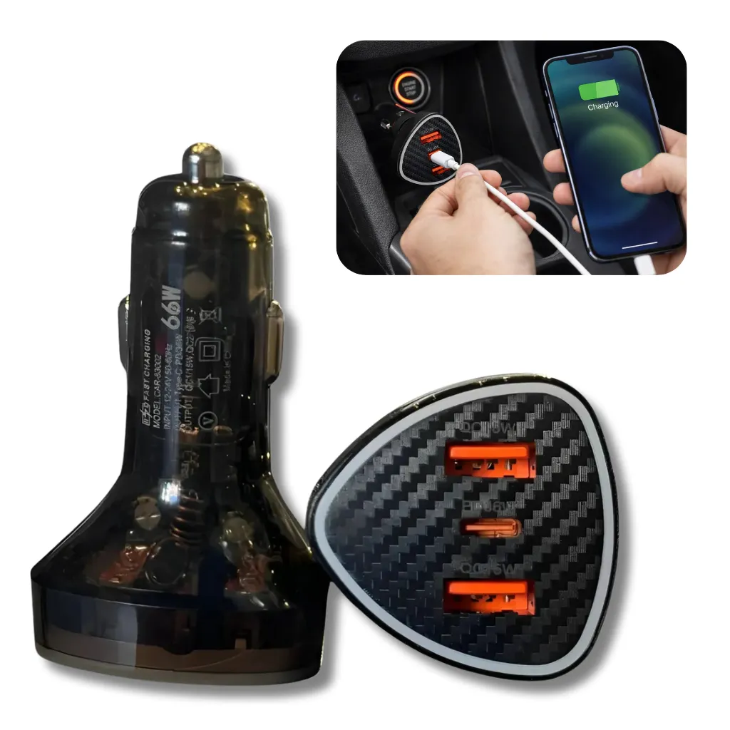 Cargador de auto 66w carga rapida USB Tipo C