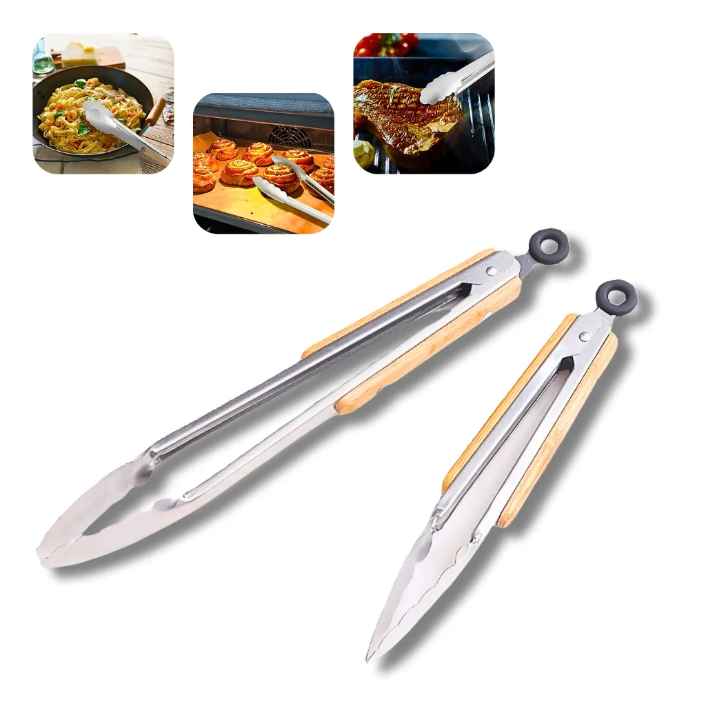 Set X2 Pinzas Multiusos De Acero Inoxidable Mango De Madera