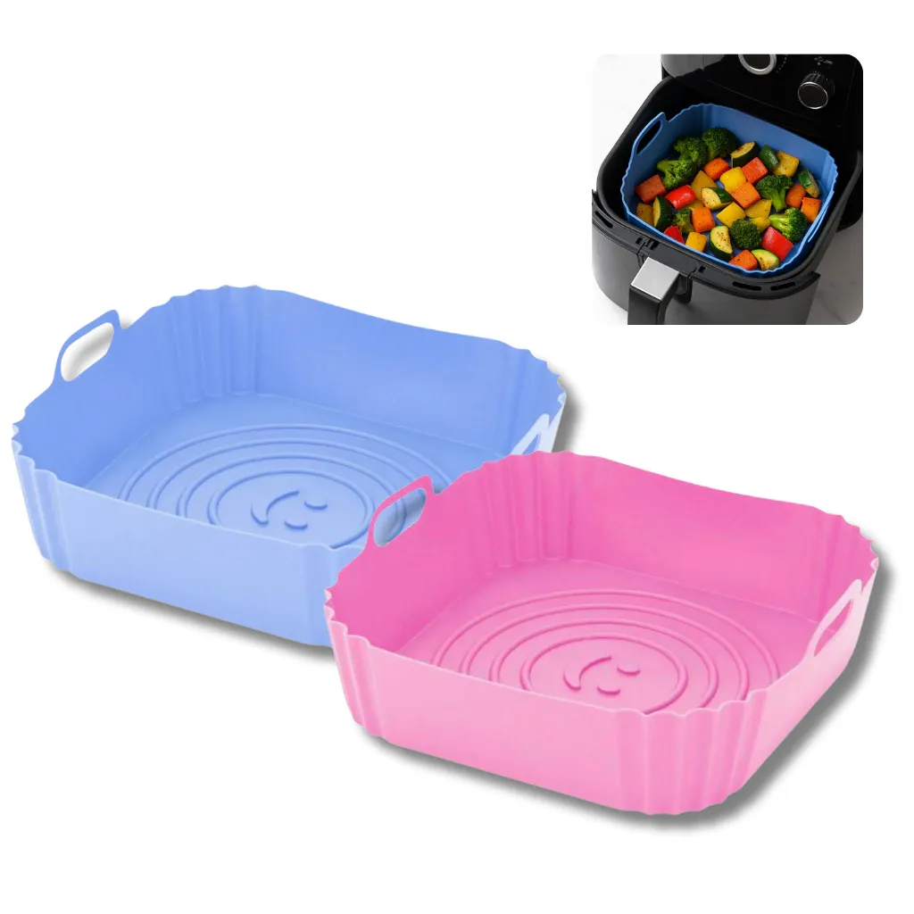 Set x2 Bandejas Molde Silicona Airfryer Freidora De Aire Cuadrada