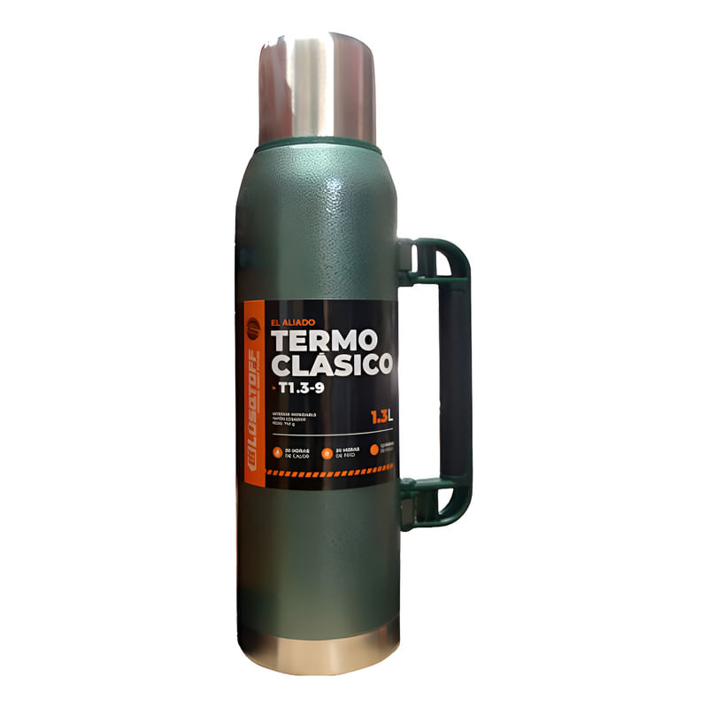 Termo Ac Inoxidable 1.3 Lts Tapon Cebador Verde Frio/calor