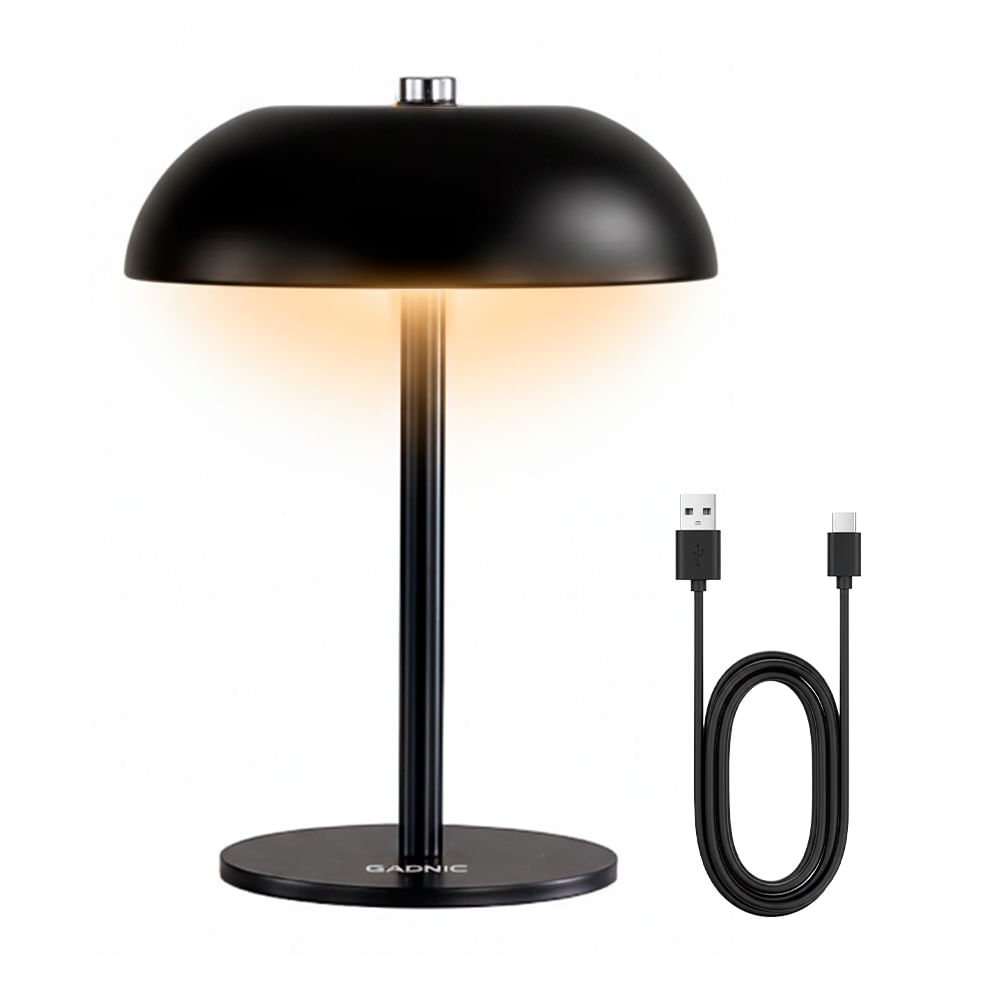 Lampara de Mesa LED Gadnic Inalambrica MAH 3 Tonos de Luz Touch USB C Negro