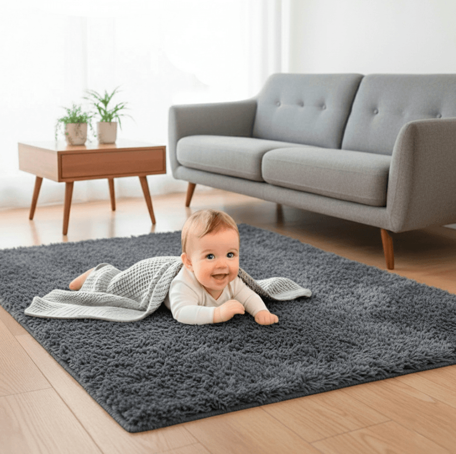 Alfombra Gris 1x1,5 Mts Nórdica Living Gadnic Lavable Súper Soft