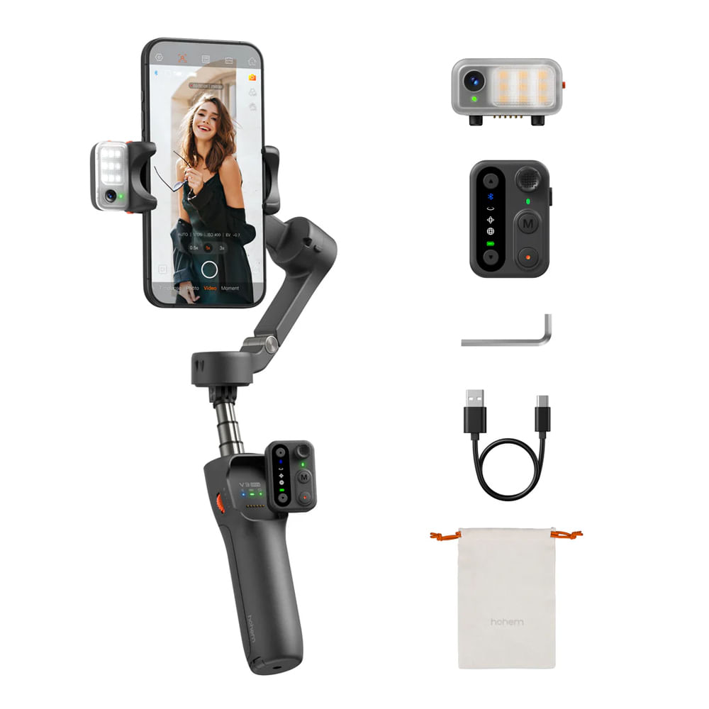 Estabilizador Hohem iSteady V3 Seguimiento IA Control Remoto Desmontable Luz Led Negro