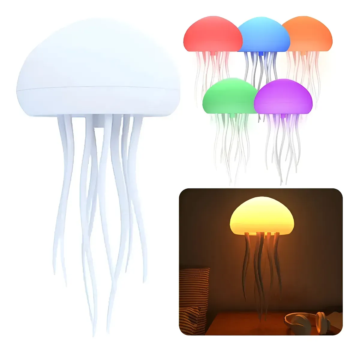 Lámpara Medusa Led Rgb Nocturna Flotante Recargable Usb Blanco